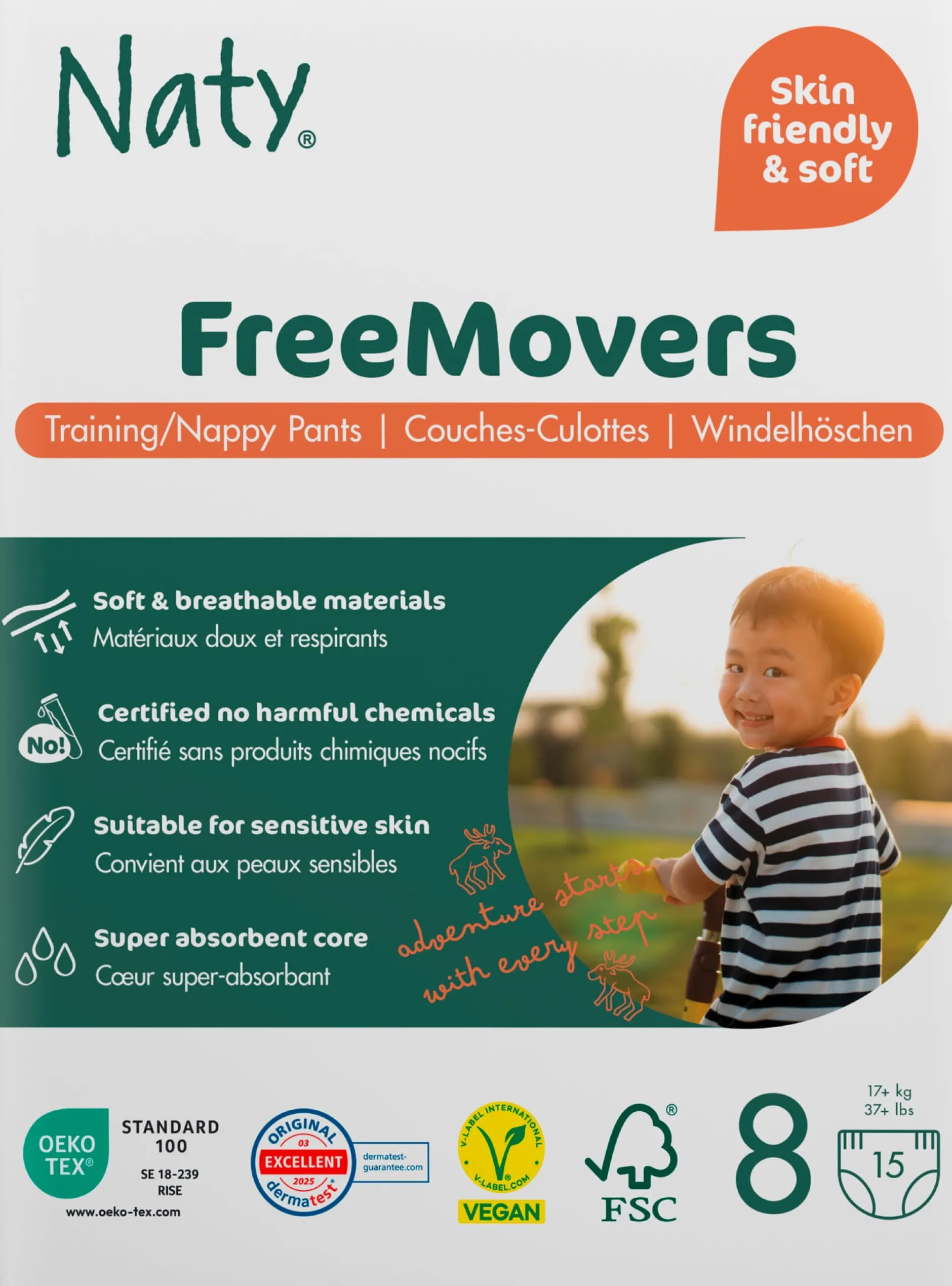 Naty Byxblöjor FreeMovers strlk 8, 15 st