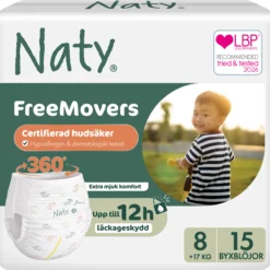 Naty Byxblöjor FreeMovers strlk 8, 15 st