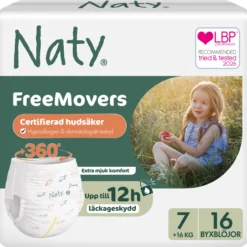 Naty Byxblöjor FreeMovers strlk 7, 16 st