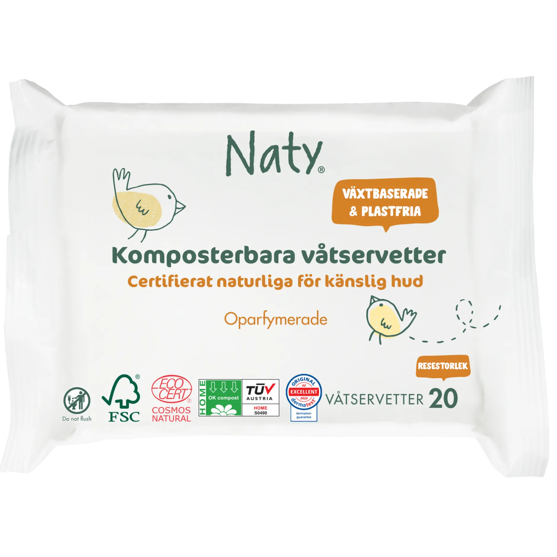Naty Våtservetter Komposterbara Travel 20 st