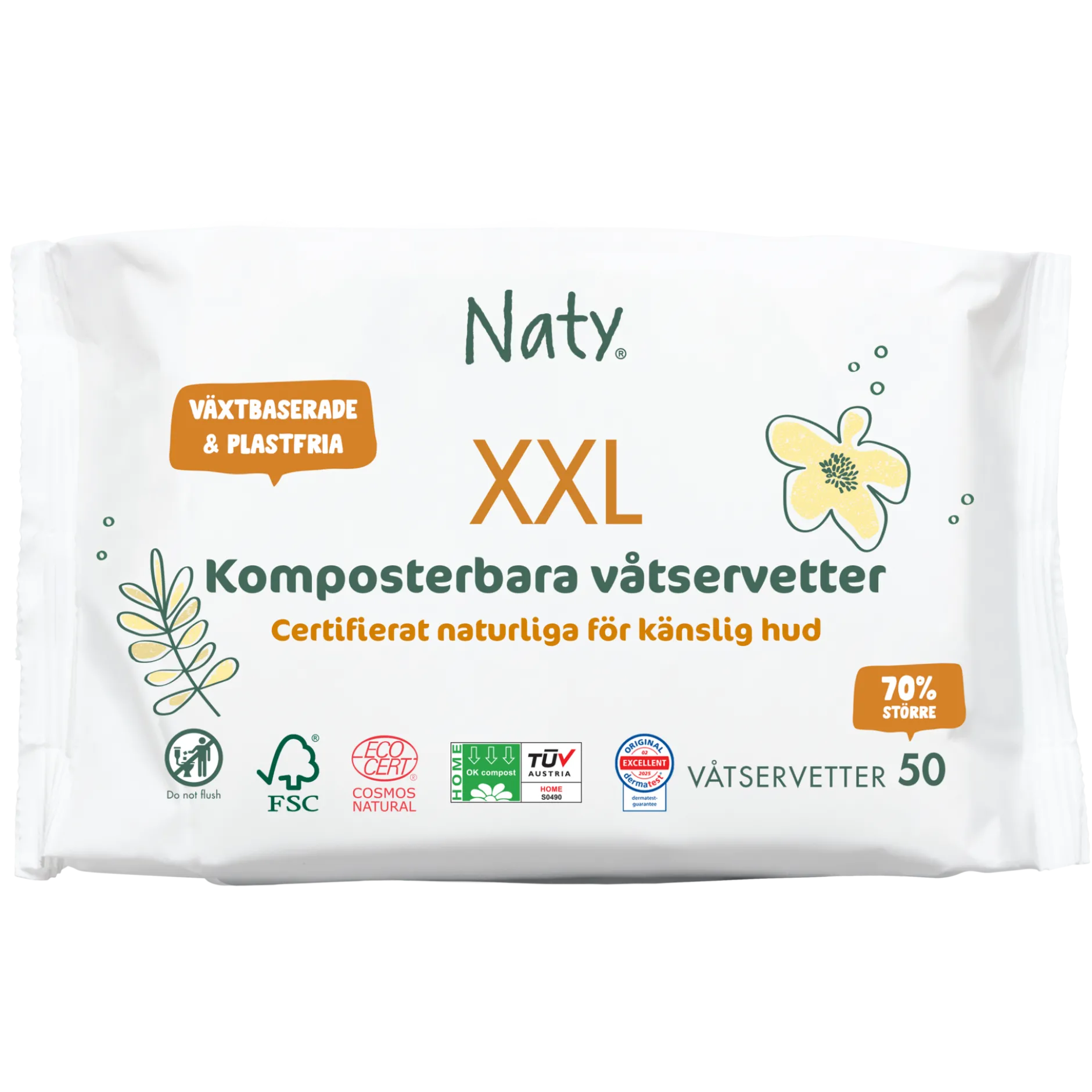 Naty Våtservetter XXL Komposterbara 50 st