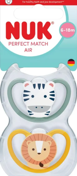 NUK Perfect Match Air Zebra/Lion, stl 6-18 mån 2 st