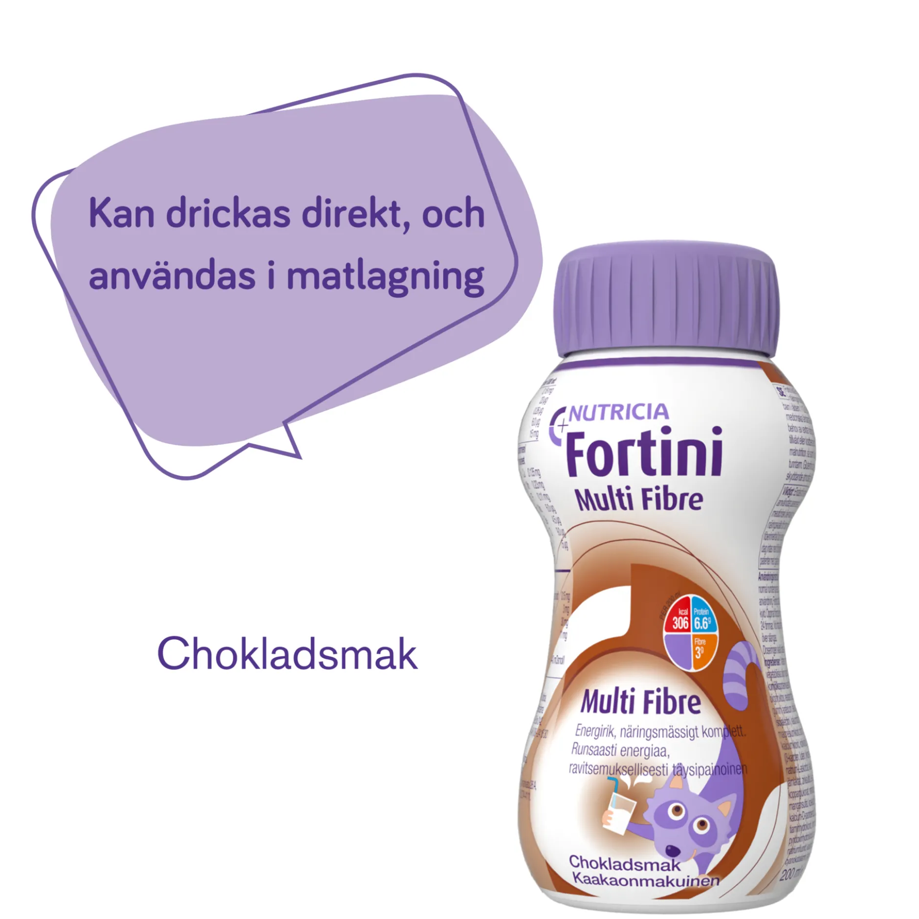 Nutricia Fortini Multi Fibre Choklad Näringsdryck för barn 200 ml
