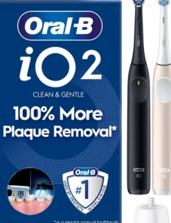 Oral-B iO2 Eltandborstar Duo-pack Svart och Rosa 2 tandborsthuvuden & Resefodral 1 st