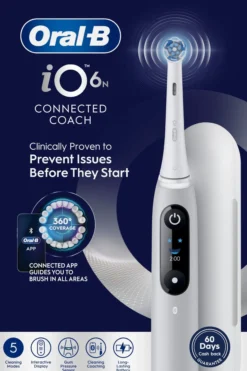 Oral-B iO6 Eltandborste Grå 2 Tandborsthuvuden, Resefodral & Hållare till borsthuvud 1 st