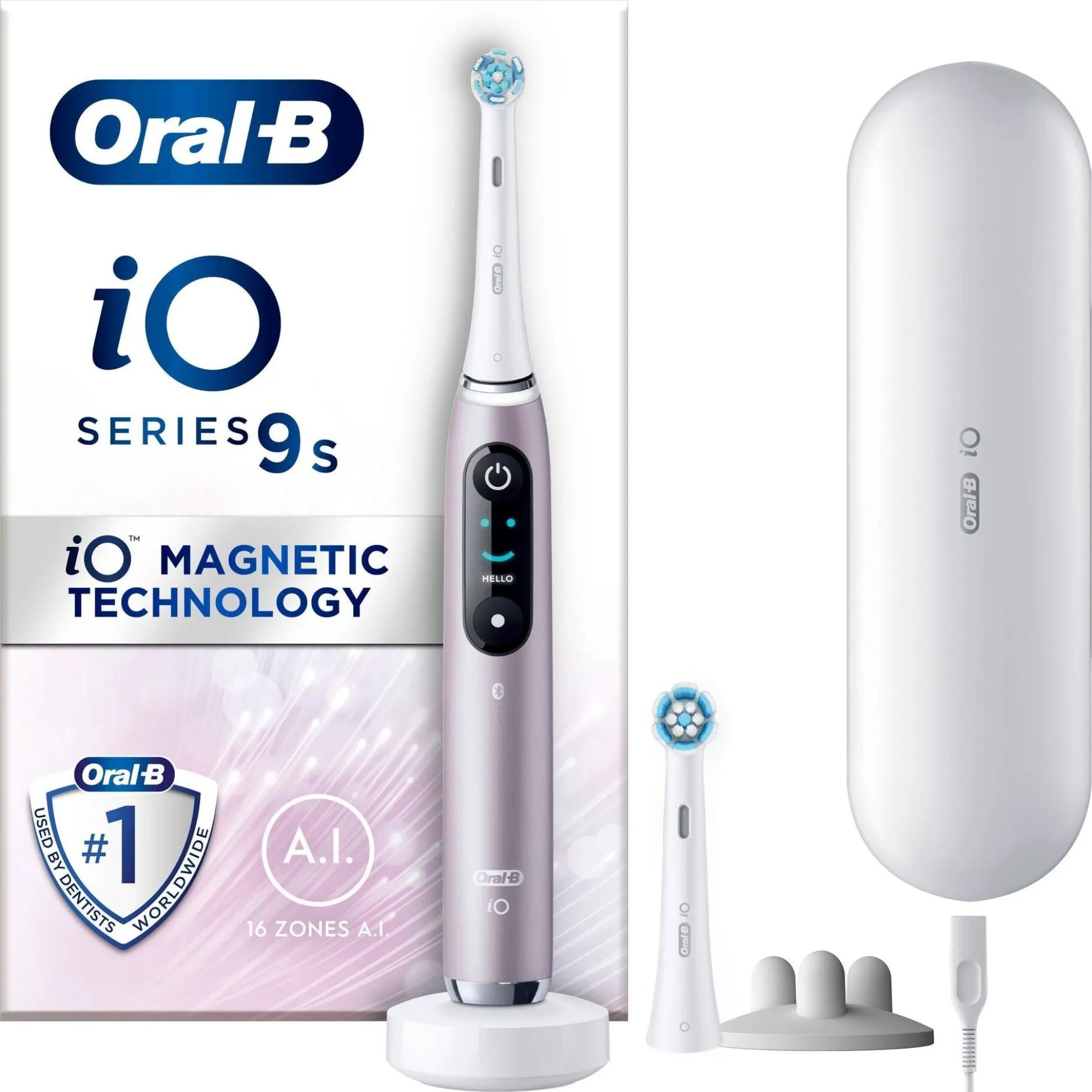 Oral-B iO 9 Eltandborste Rosa, 2 tandborsthuvuden, 1 laddningsbart resefodral