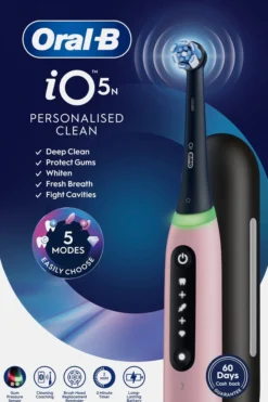 Oral-B iO5 Eltandborste Rosa 1 Tandborsthuvud, Resefodral & Hållare till borsthuvud 1 st