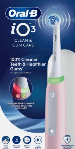 Oral-B iO3 Eltandborste Rosa 1 Tandborsthuvud & Resefodral 1 st