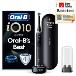 Oral-B iO10 Eltandborste Svart 1 Tandborsthuvud, Resefodral med laddare & Hållare till borsthuvud