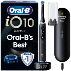 Oral-B iO10 Eltandborste Svart 1 Tandborsthuvud, Resefodral med laddare & Hållare till borsthuvud