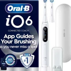 Oral-B iO6 Eltandborste Vit2 Tandborsthuvuden, Resefodral & Hållare till borsthuvud 1 st