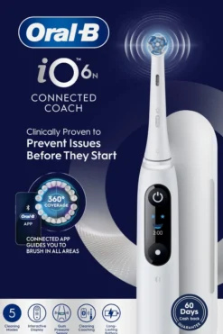 Oral-B iO6 Eltandborste Vit2 Tandborsthuvuden, Resefodral & Hållare till borsthuvud 1 st