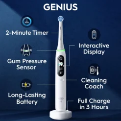 Oral-B iO9 Eltandborste Vit 2 Tandborsthuvuden, Resefodral med laddare & Hållare till borsthuvud
