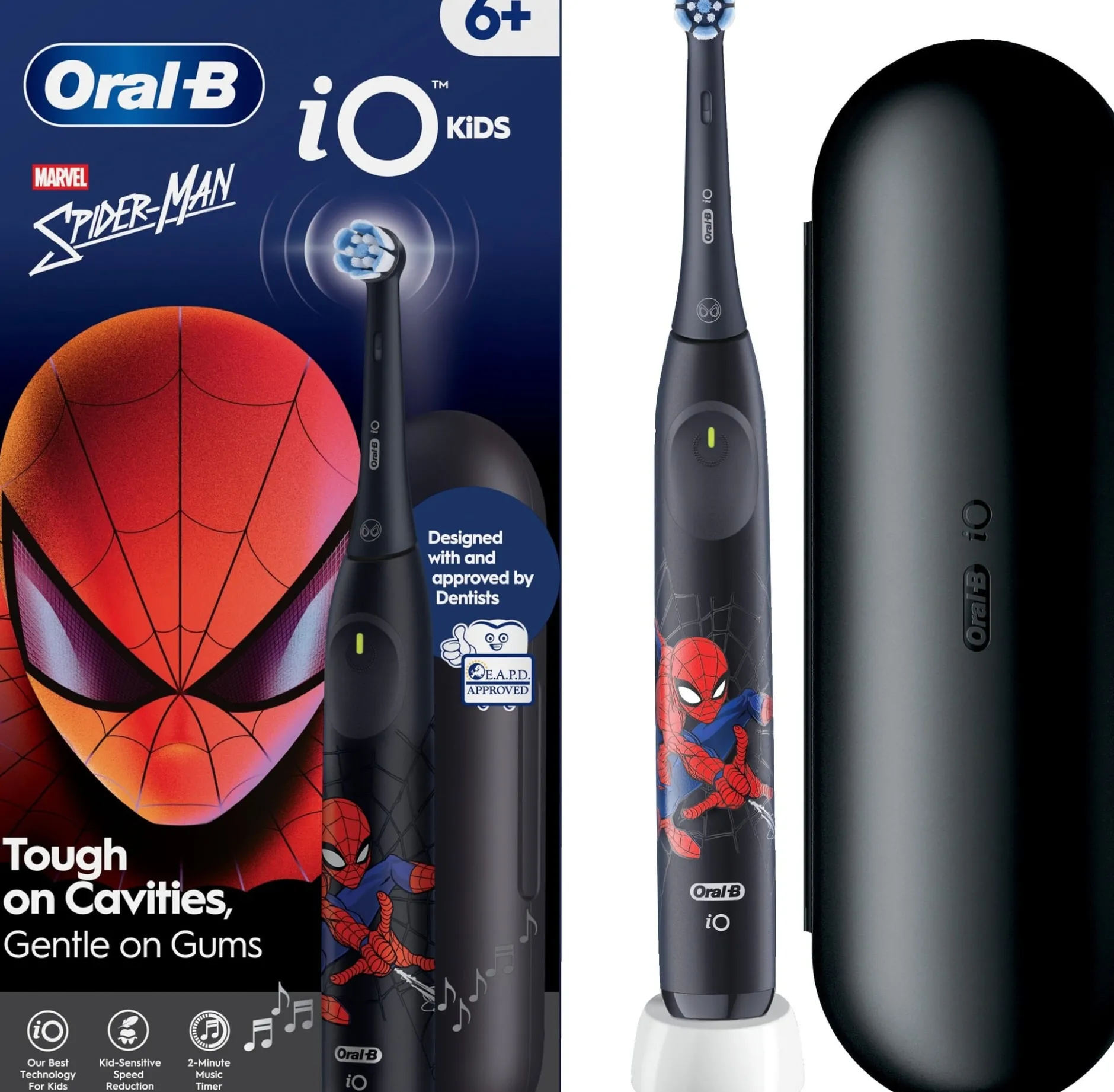 Oral B iO Kids Marvel Spider Man Eltandborste med Resefodral 1 tandborsthuvud