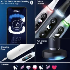 Oral-B iO 9s Eltandborste Svart Onyx, 2 tandborsthuvuden, 1 laddningsbart resefodral