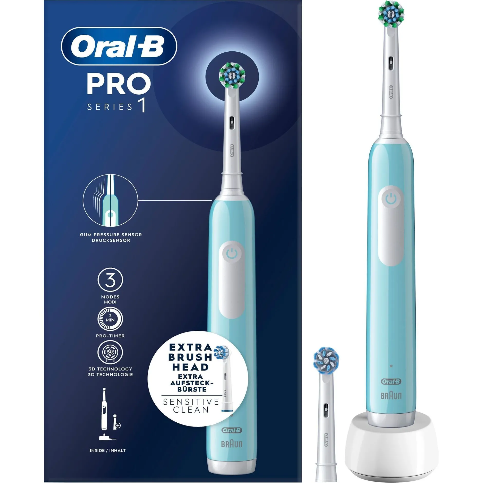 Oral - B Pro 1, Blå eltandborste med 2 huvuden