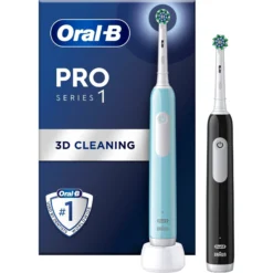 Oral-B Pro 1 Duopack, blå och svart eltandborste, 2 tandborsthuvuden