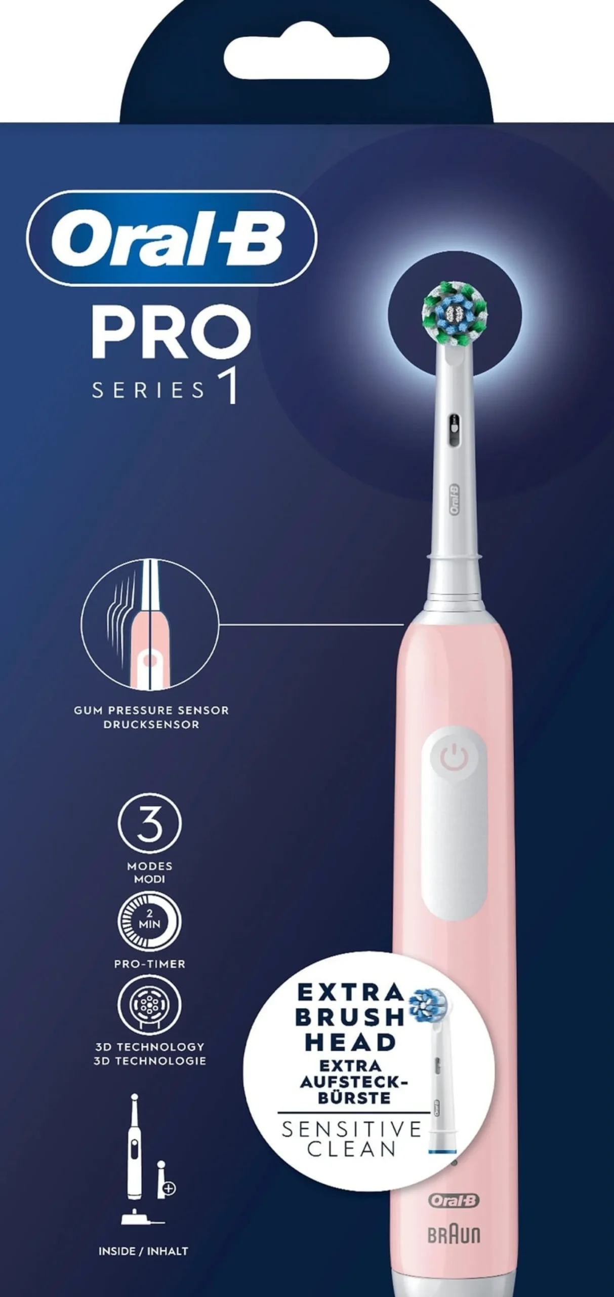Oral-B Pro 1 Rosa eltandborste, 2 huvuden