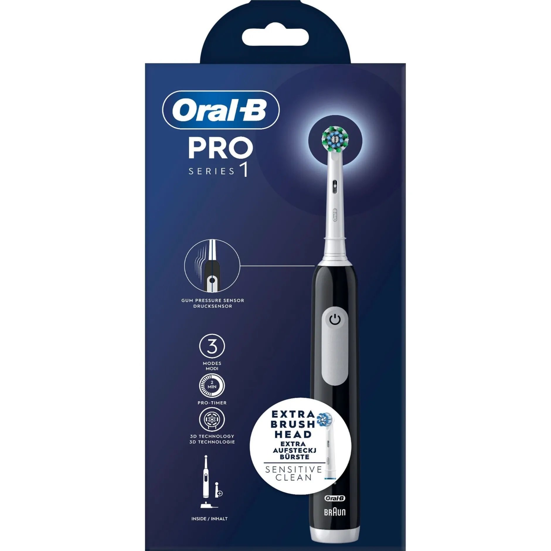 Oral-B Pro 1 Svart eltandborste, 2 huvuden