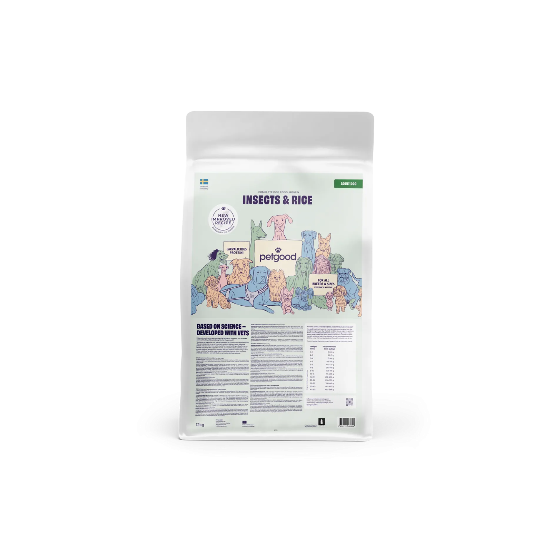 Petgood Helfoder Insekter & Ris Vuxen Hund 12 kg