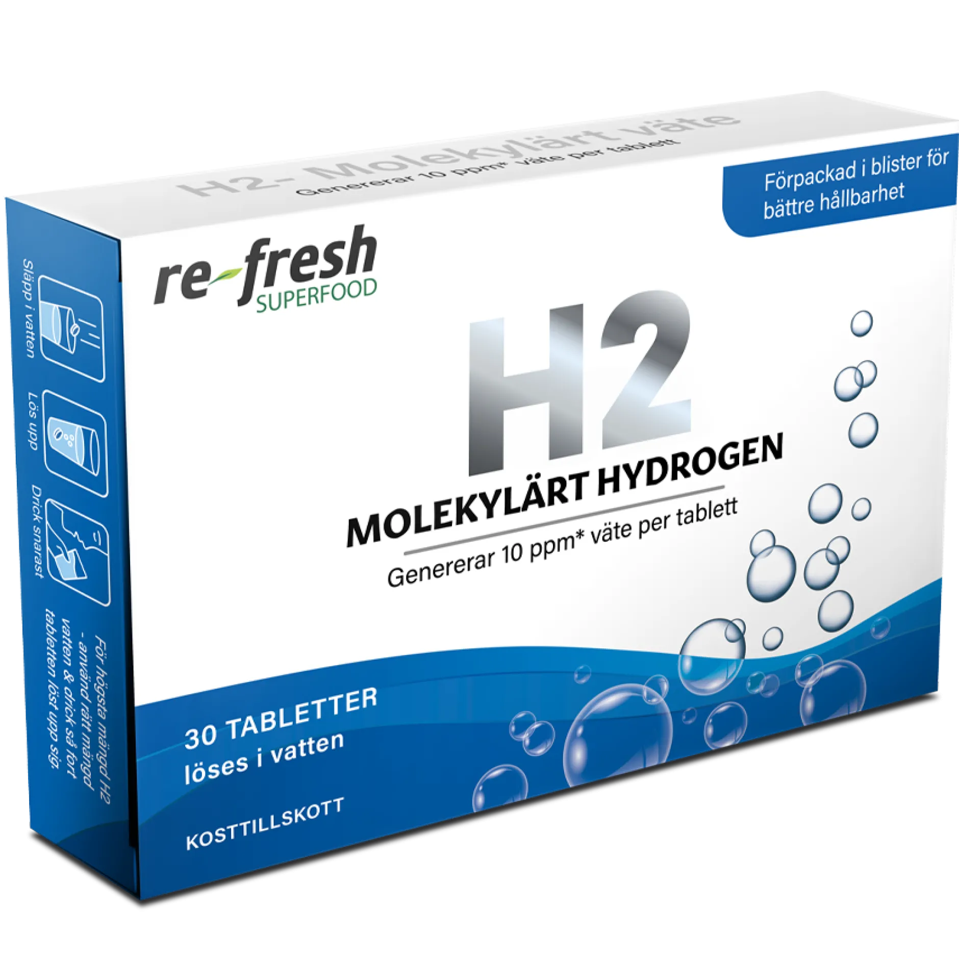 Re-fresh Superfood H2 Molekylärt Väte 30 tabletter