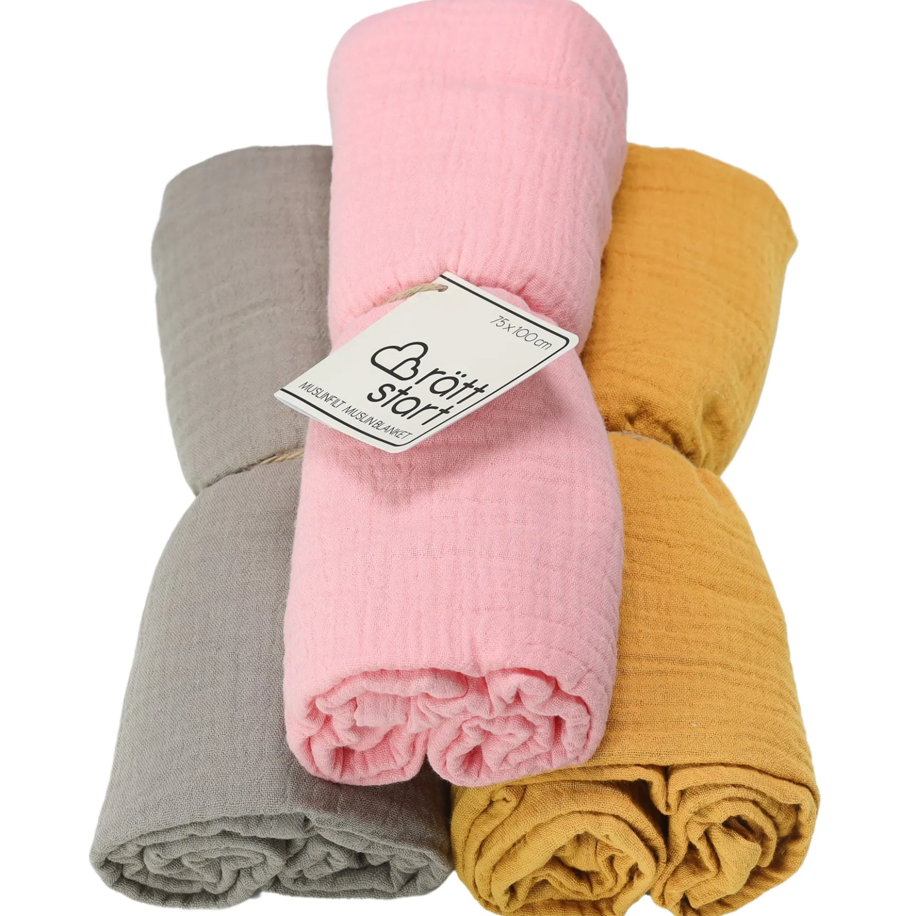 Rätt Start Rätt Start Muslinfiltar Beige, Gul & Rosa 3-pack