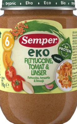 Semper EKO Fettuccine Tomat & Linser 6 månader 190 g