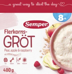 Semper Flerkornsgröt Päron/Äpple/Hallon från 8 månader