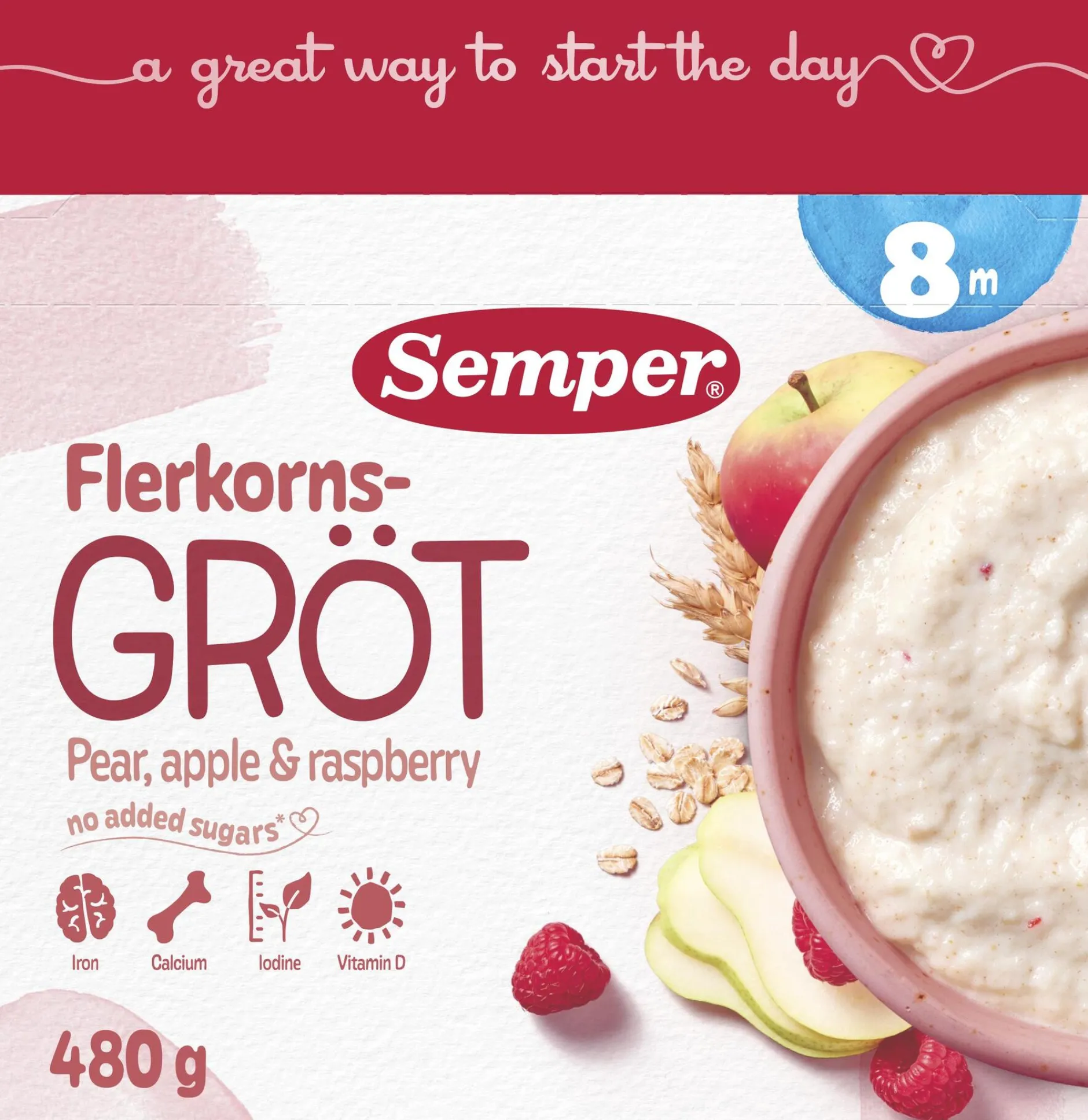 Semper Flerkornsgröt Päron/Äpple/Hallon från 8 månader