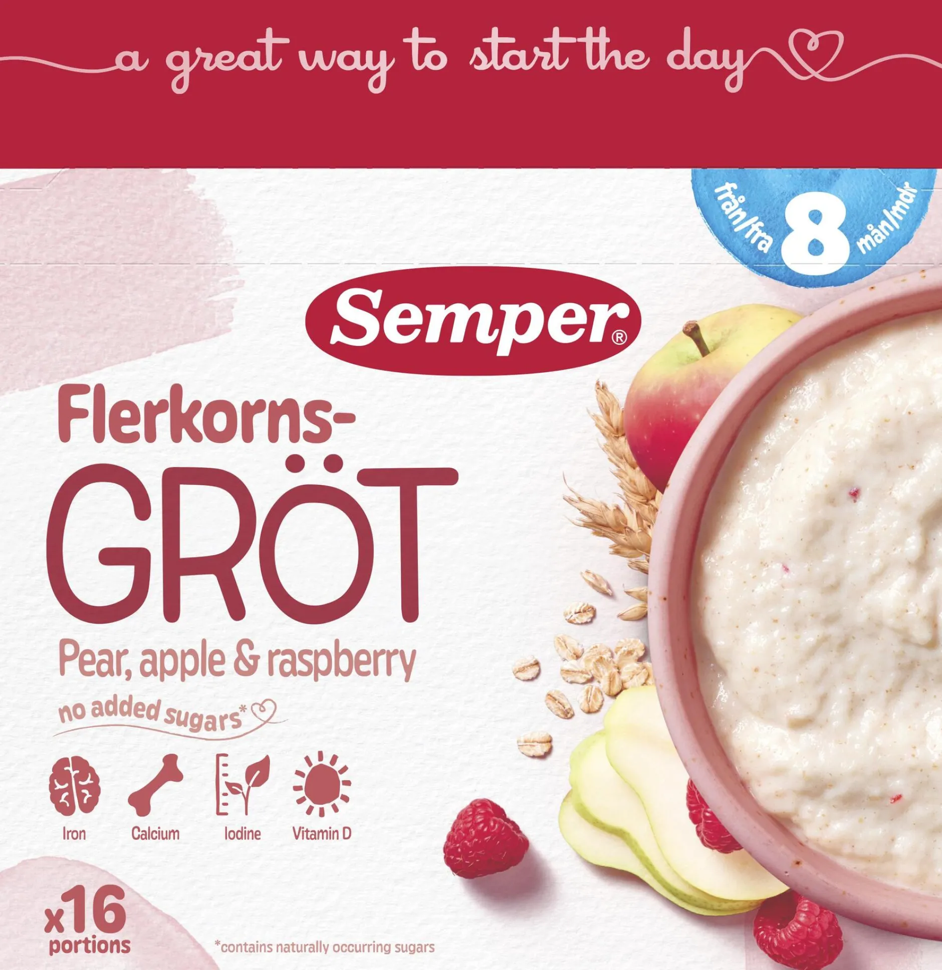 Semper Flerkornsgröt Päron/Äpple/Hallon från 8 månader