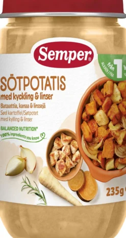 Semper Sötpotatis med Kyckling & Linser från 1 år