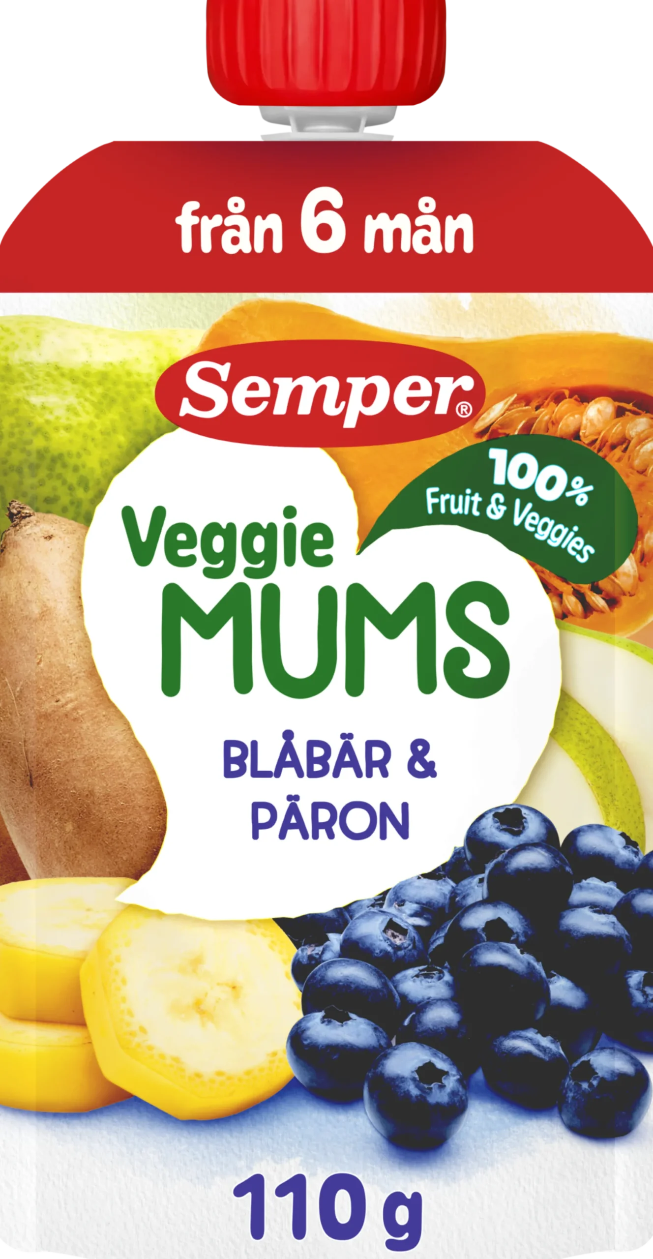 Semper Veggiemums Klämmis Blåbär & Päron från 6 månader 110 g