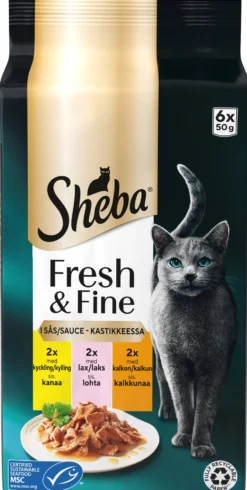 Sheba Fresh & Fine Kattmat Kyckling, Lax & Kalkon i sås 300 g