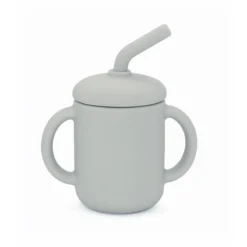 Silikonmugg med sugrör grå