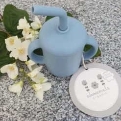 Silikonmugg med sugrör stone blue