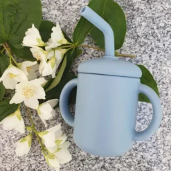 Silikonmugg med sugrör stone blue