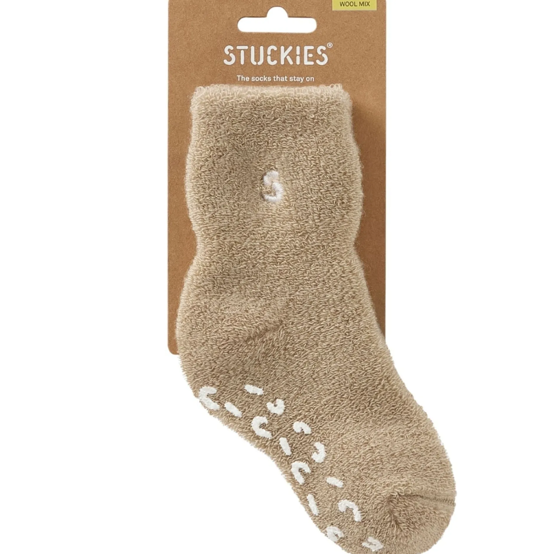 Stuckies Teddy Strumpor i Ullmix Pebble SMALL / 0–2 y (Anti-Slip) 1-pack