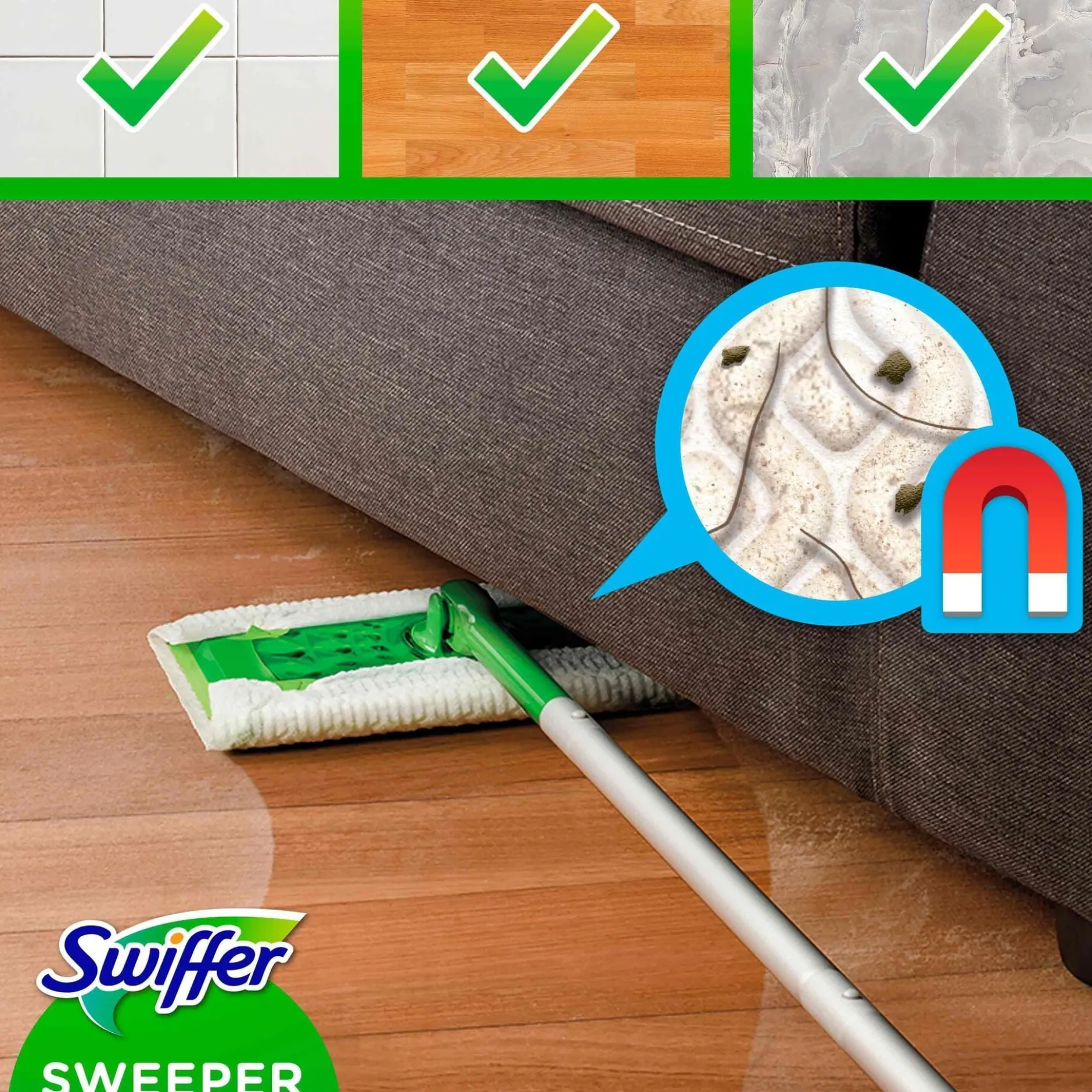 Swiffer Sweeper Startkit 1 mopp, 8 torra rengöringsdukar & 3 fuktiga golvdukar