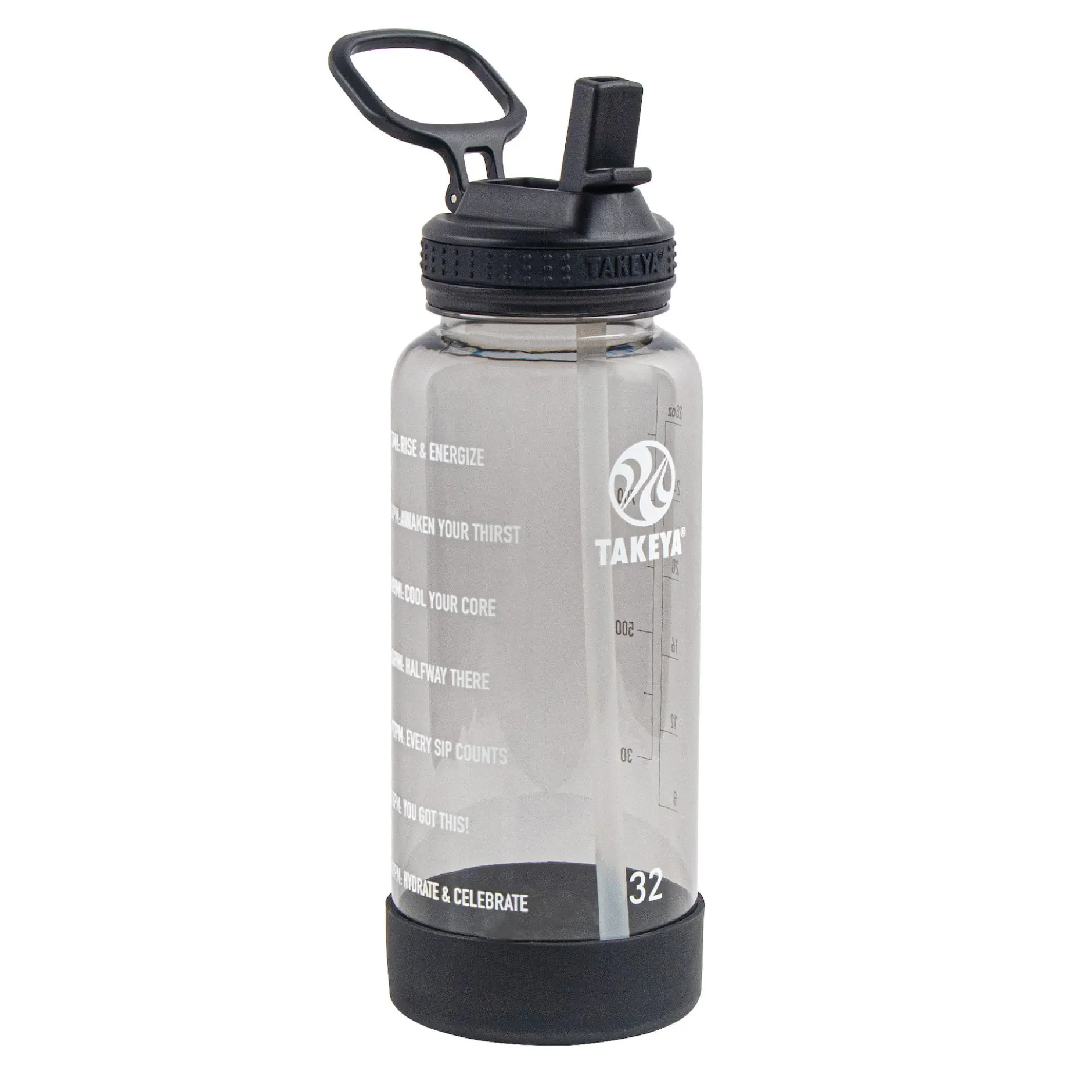 TAKEYA Tritan Motivational Straw Bottle Stormy Black 950 ml
