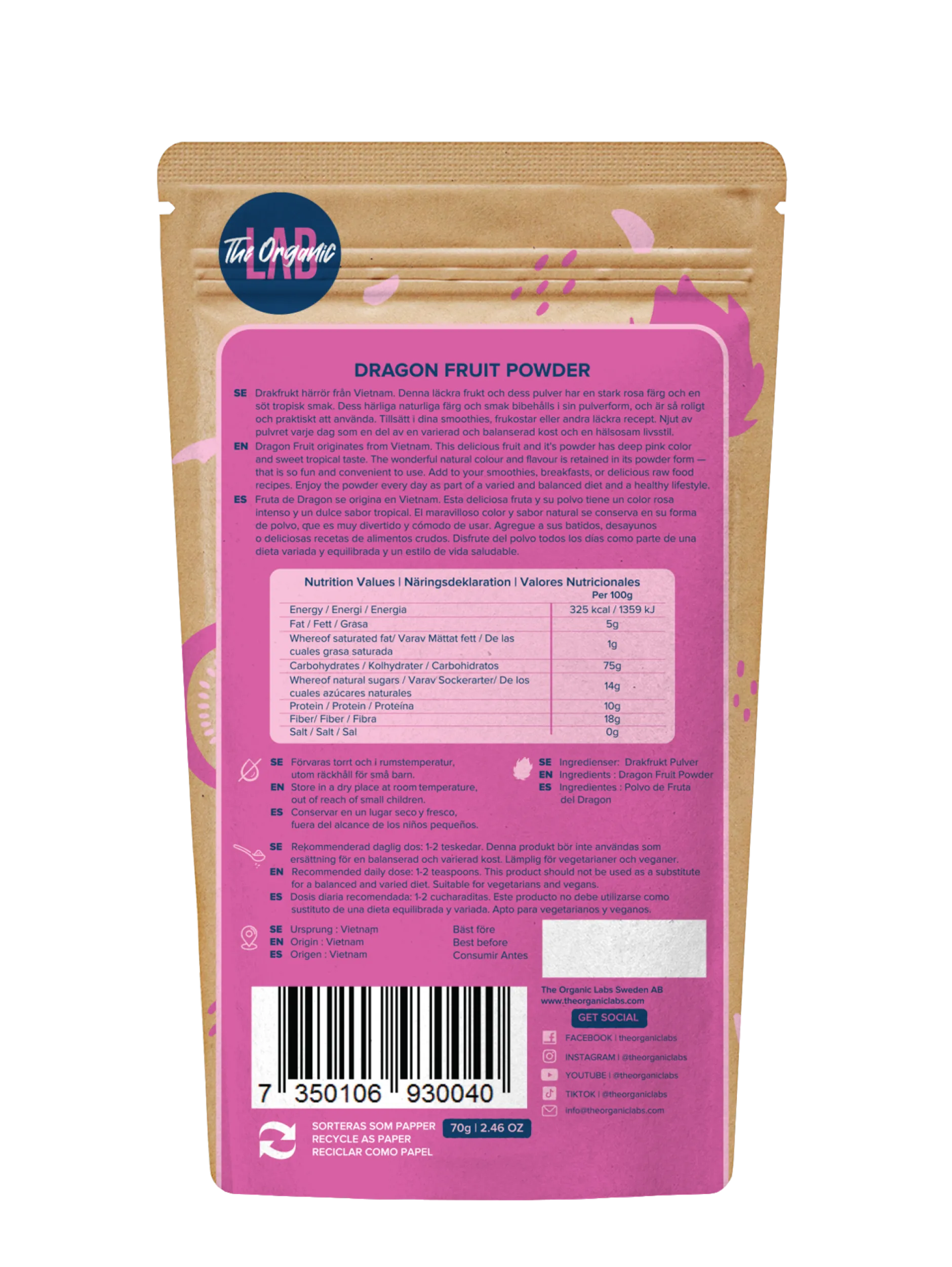 The Organic Labs Pink Pataya pulver 70g