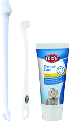 Trixie Tandvårds set till katt, 2 borstar + tandkräm med ostsmak