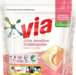 Via Clean+Care Tvättkapslar Color Sensitive Parfymfri Svanenmärkt 14 st