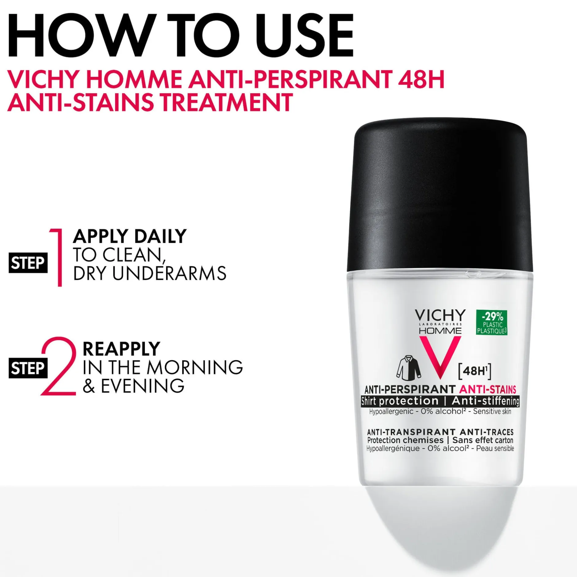 Vichy Homme 48H Anti-stain Anti-perspirant Deodorant Roll-On 50 ml