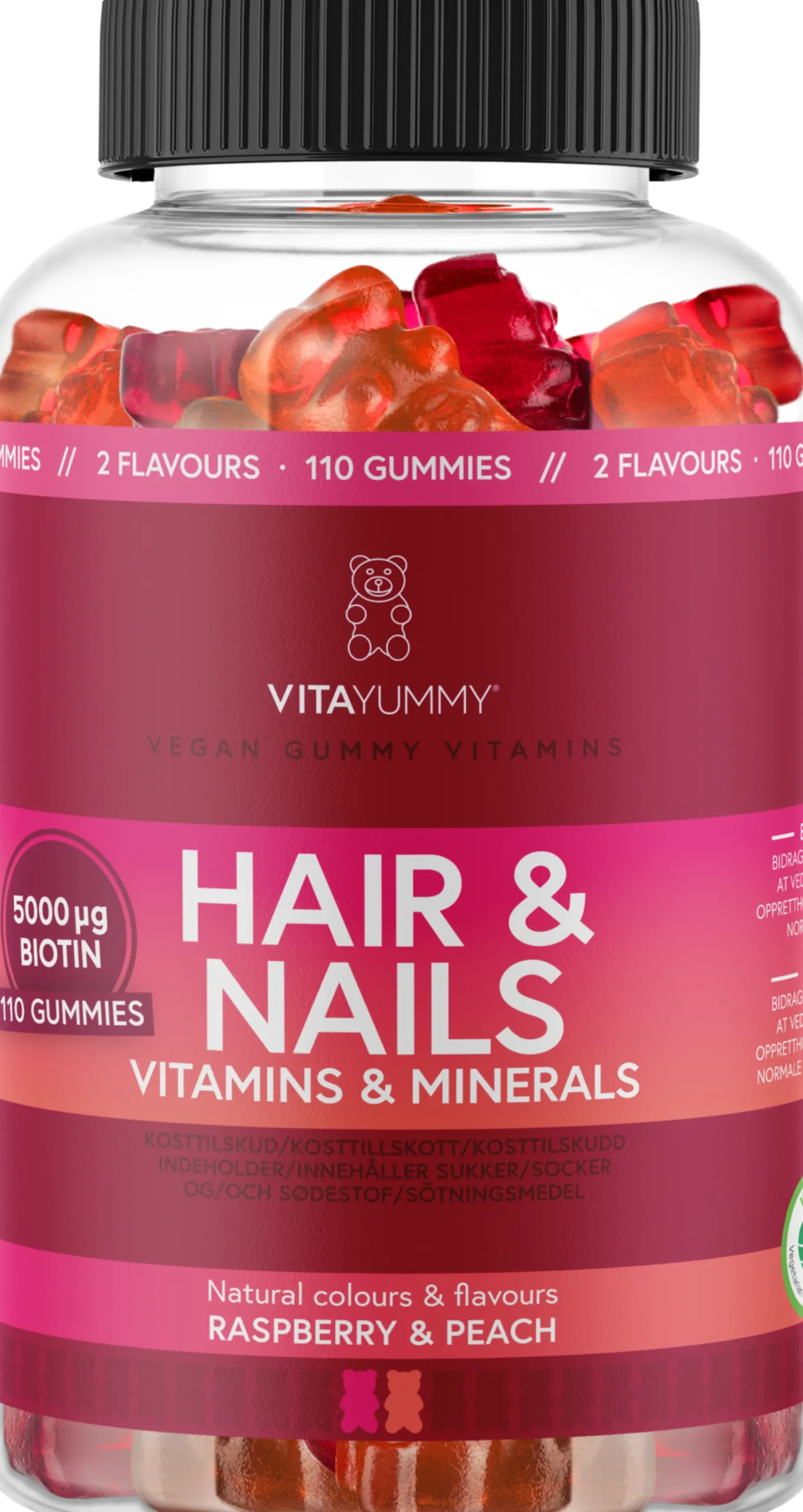 VitaYummy Hair & Nails Mix: Raspberry & Peach Tuggtabletter - 110 st