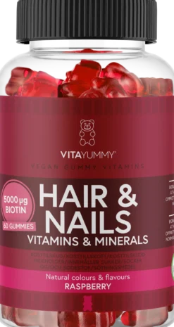 VitaYummy Hair & Nails Vitamins Raspberry 60 tuggtabletter