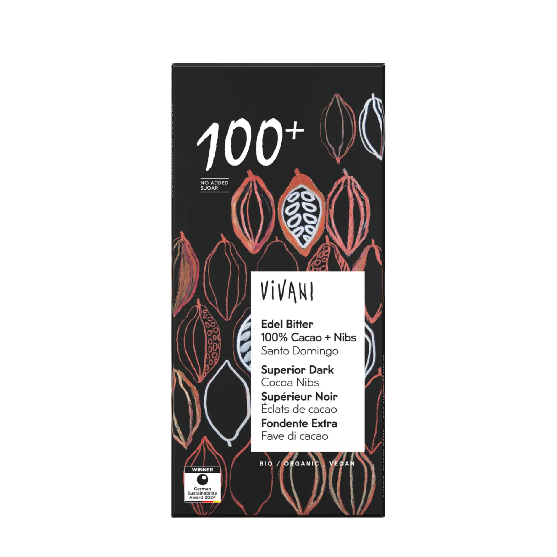 Vivani Mörk Choklad 100% Cacao Nibs Eko 80 g