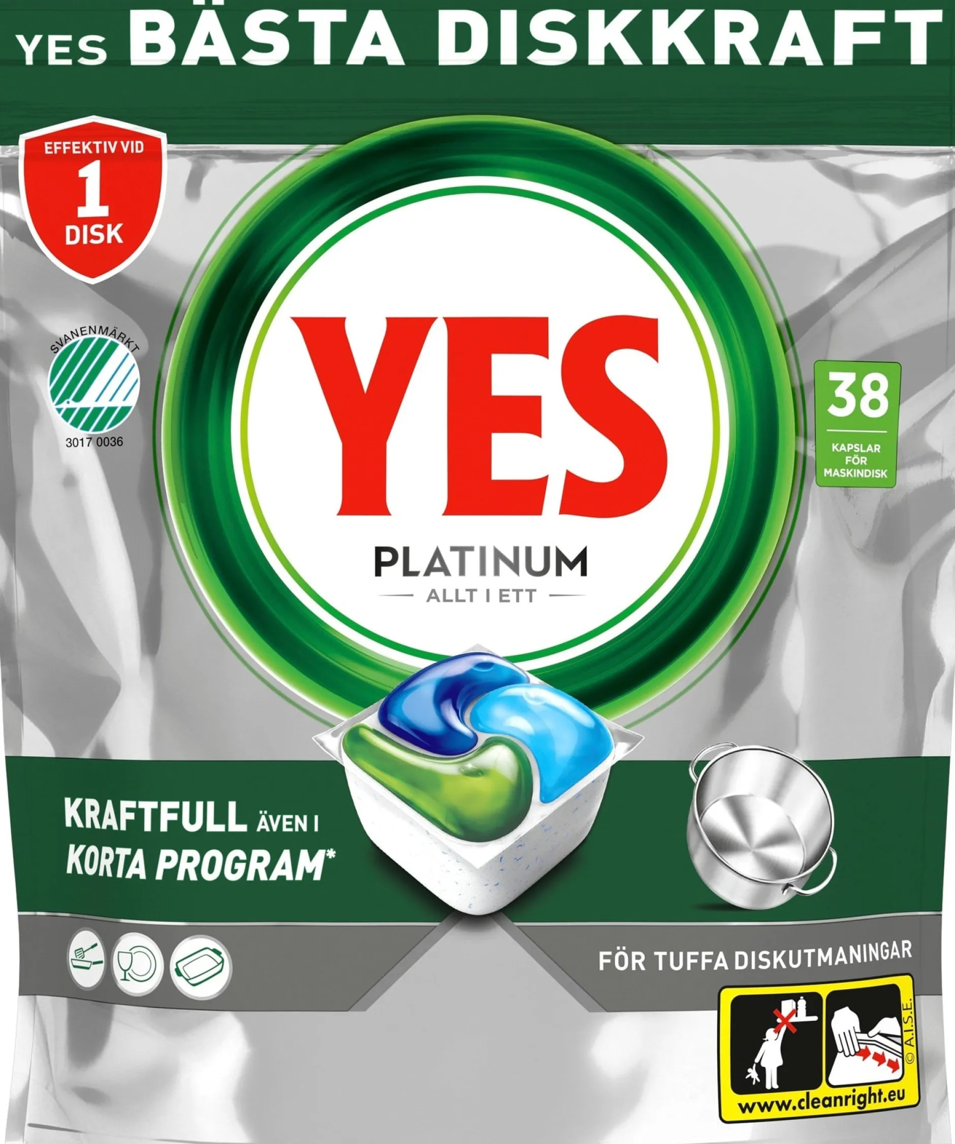 Yes Platinum All In One Maskindiskmedel, 38 Diskmaskinstabletter