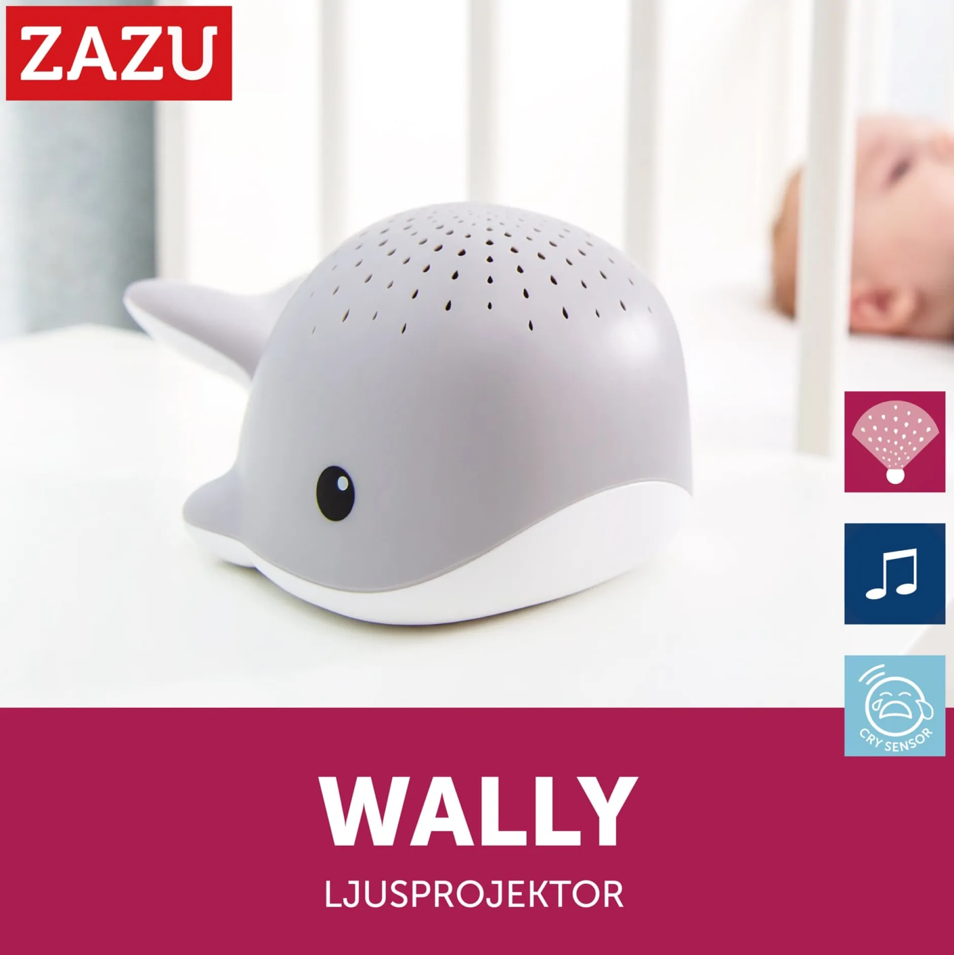 Zazu Ljusprojektor & Speldosa Valen Wally Grå 1 st